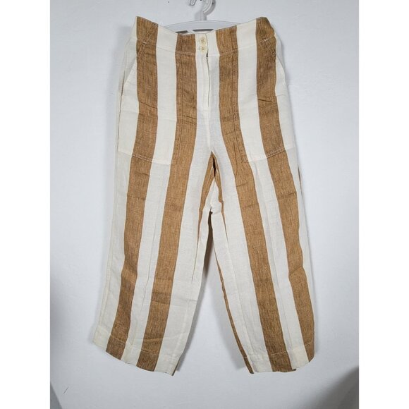 J.Crew Pants - J.Crew Womens Linen Striped High Rise Cropped Wide-Leg Pants Size 8 Brown/White